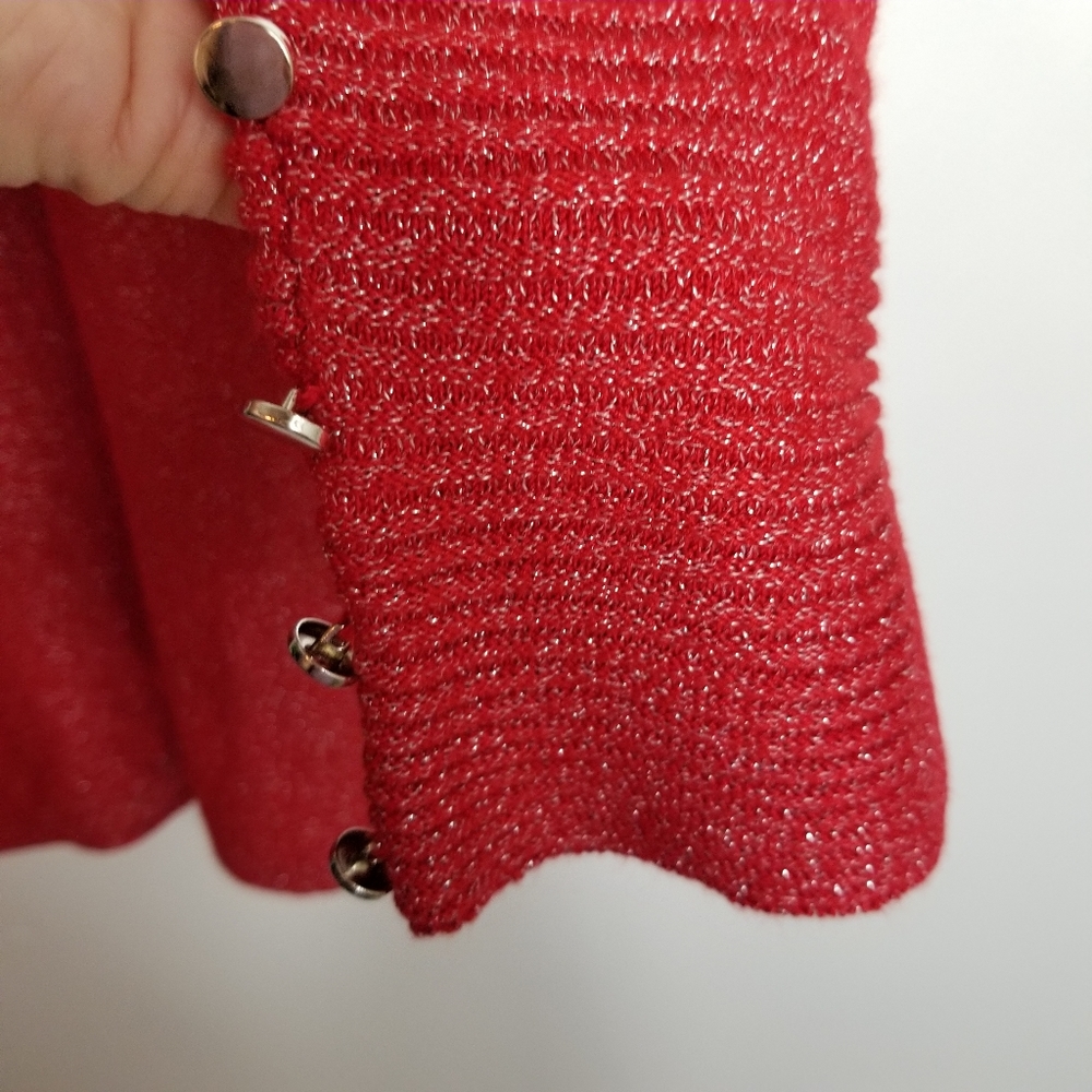 Ruby Rd Paint The Town Red Drape Neck Metallic Long Sleeve Top NWT - Picture 7 of 9